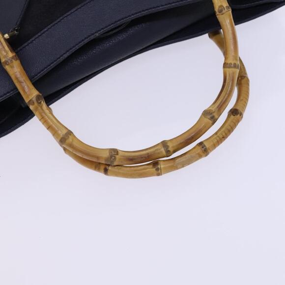 GUCCI Bamboo Hand Bag Suede Leather Navy Gold - Picture 7 of 12